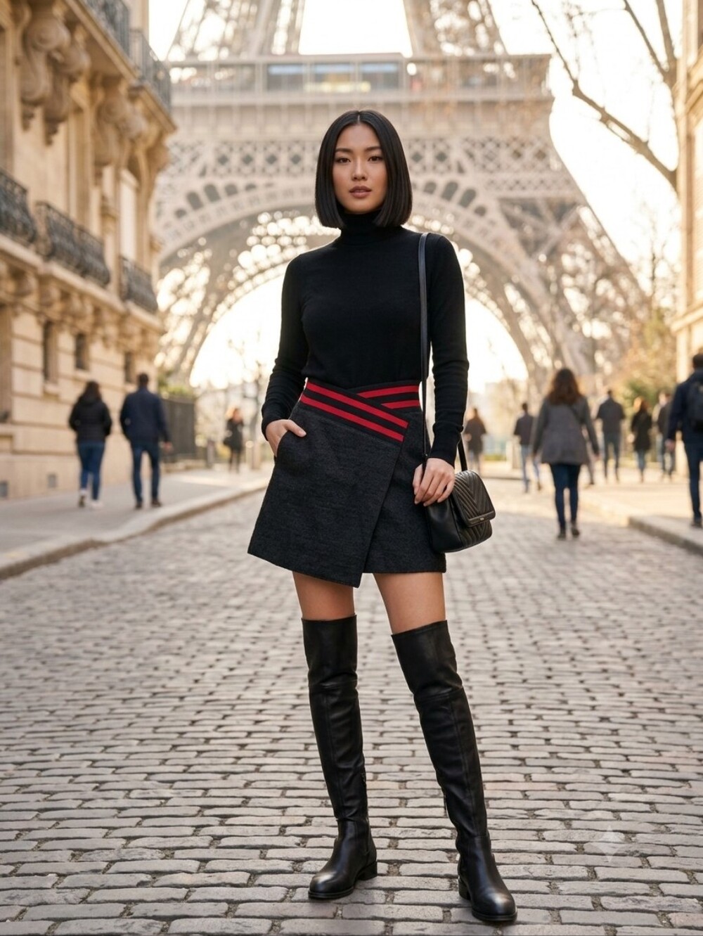 Maje Jispe Textured Asymmetric Red Striped Elastic Waist Mini Skirt 3 L